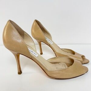 Jimmy Choo Logan D'orsay Peep Toe Heels Open Toe Pumps Nude Tan Neutral EU 37